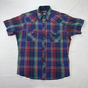 WVTG Wrangler Western Pearl Snap Plaid Short Sleeve Shirt Mens XL Multicolor